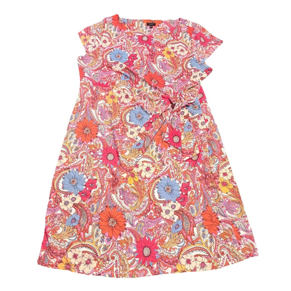 Talbots Island Paisley Tie Detail Jersey Sheath‎ Dress Preppy Plus 2X Petite